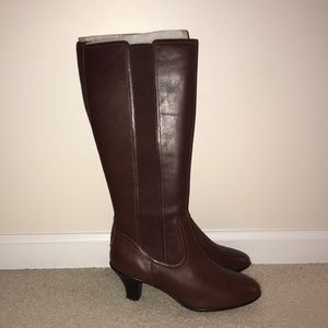 Tall Brown Leather Boots. Size 8.